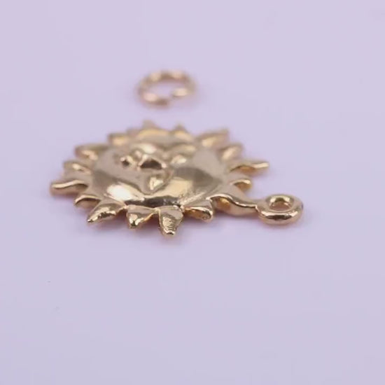 Sun Charm, Traditional Charm, Made from Solid 9ct Yellow Gold, British Hallmarked, Complete with Attachment Link