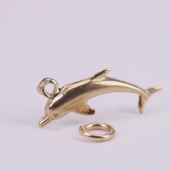 Dolphin Charm, Traditional Charm, Made from Solid Yellow Gold, British Hallmarked, Complete with Attachment Link