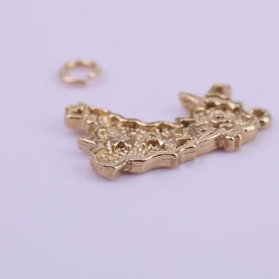 Map of Wales Charm, Traditional Charm, Made from Solid 9ct Yellow Gold, British Hallmarked, Complete with Attachment Link