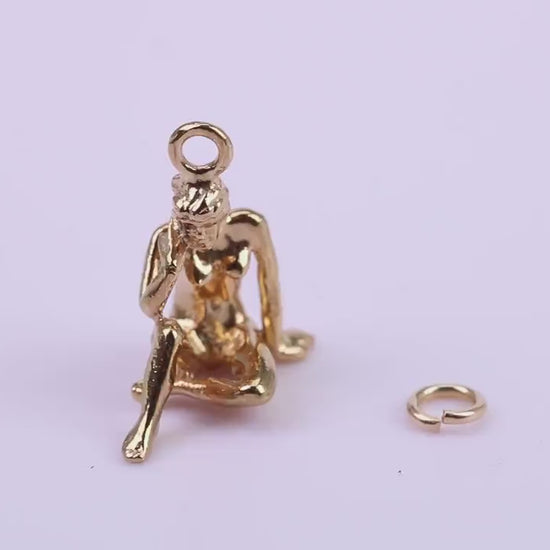 Virgo Zodiac Sign Charm, Traditional Charm, Made from Solid 9ct Yellow Gold, British Hallmarked, Complete with Attachment Link