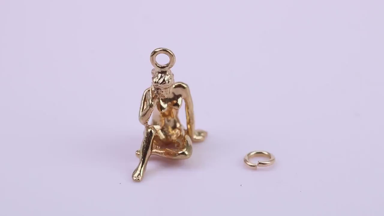 Virgo Zodiac Sign Charm, Traditional Charm, Made from Solid 9ct Yellow Gold, British Hallmarked, Complete with Attachment Link