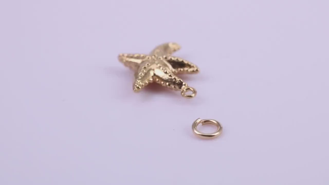 Star Fish Charm, Traditional Charm, Made from Solid 9ct Yellow Gold, British Hallmarked, Complete with Attachment Link