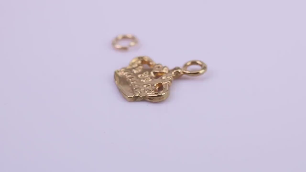 Royal Crown Charm, Traditional Charm, Made from Solid 9ct Yellow Gold, British Hallmarked, Complete with Attachment Link