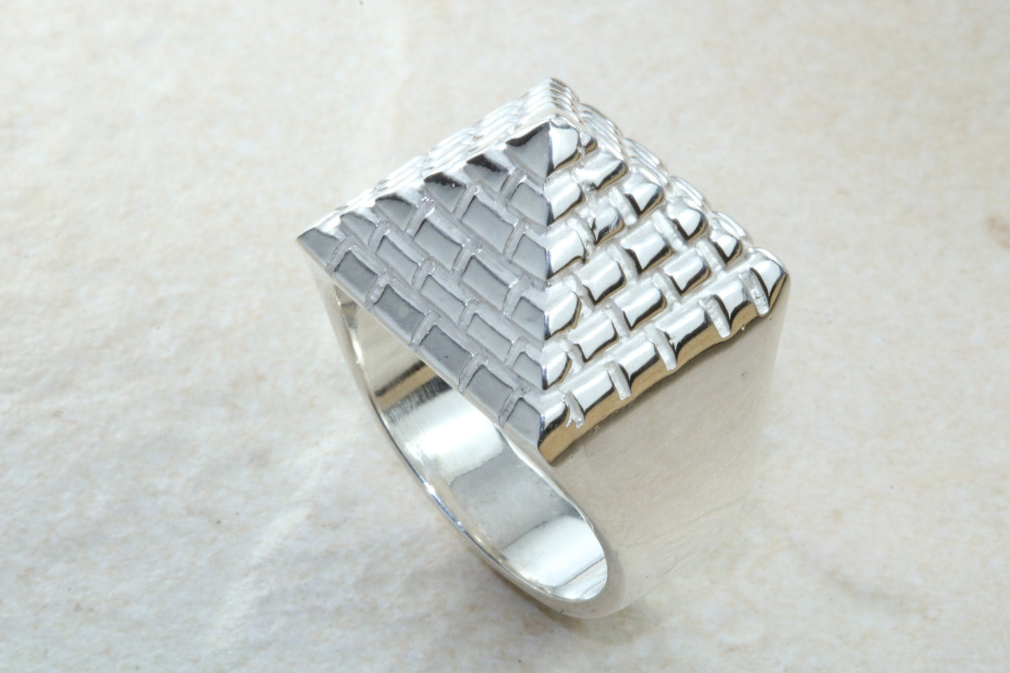 Large and very heavy Pyramid ring,solid silver, perfect for ladies and gents. Available in silver, yellow gold, white gold and platinum