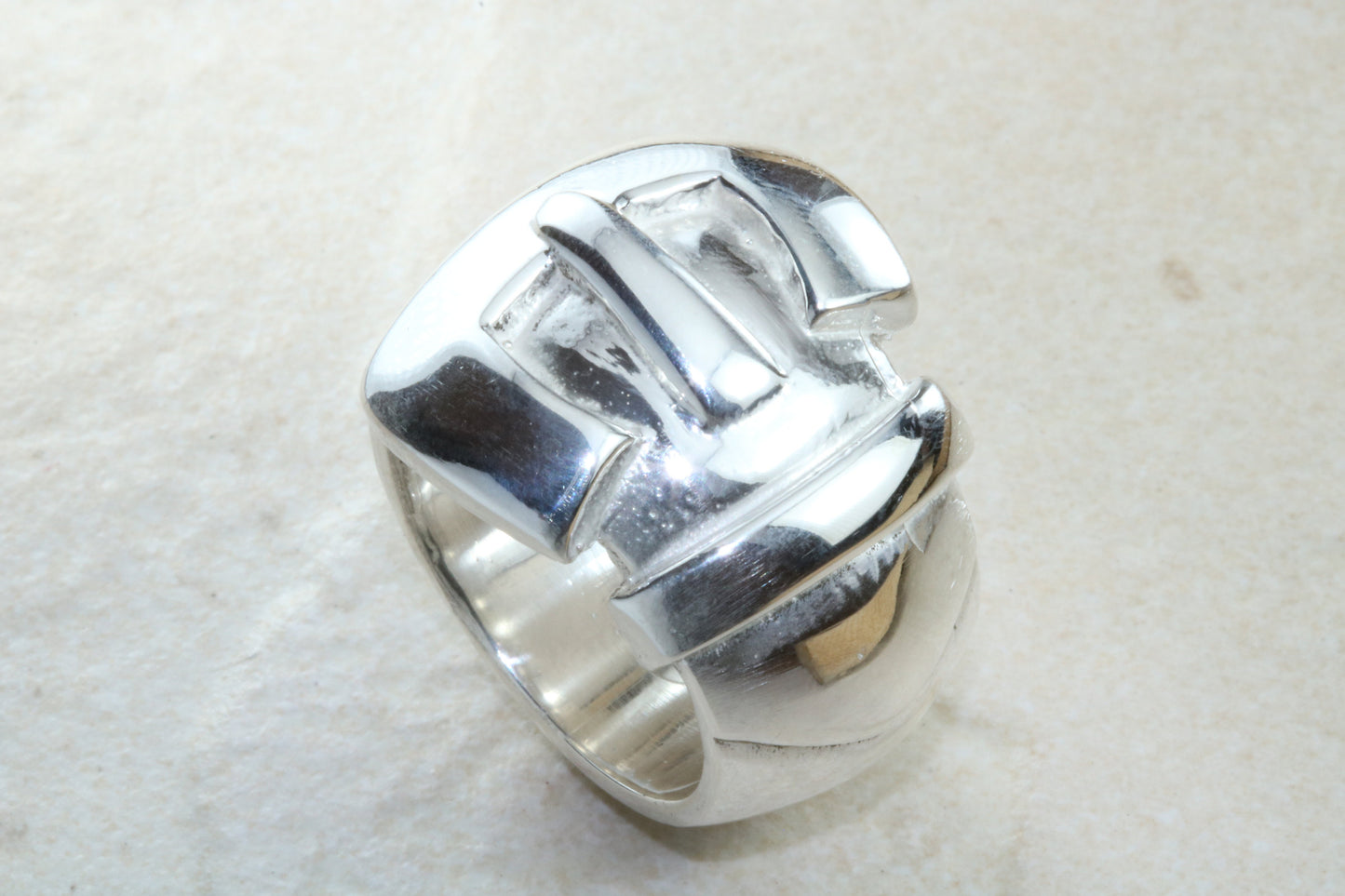 Very large and very very heavy Buckle ring, solid silver, for ladies or gents. Available in silver, yellow gold, white gold and platinum
