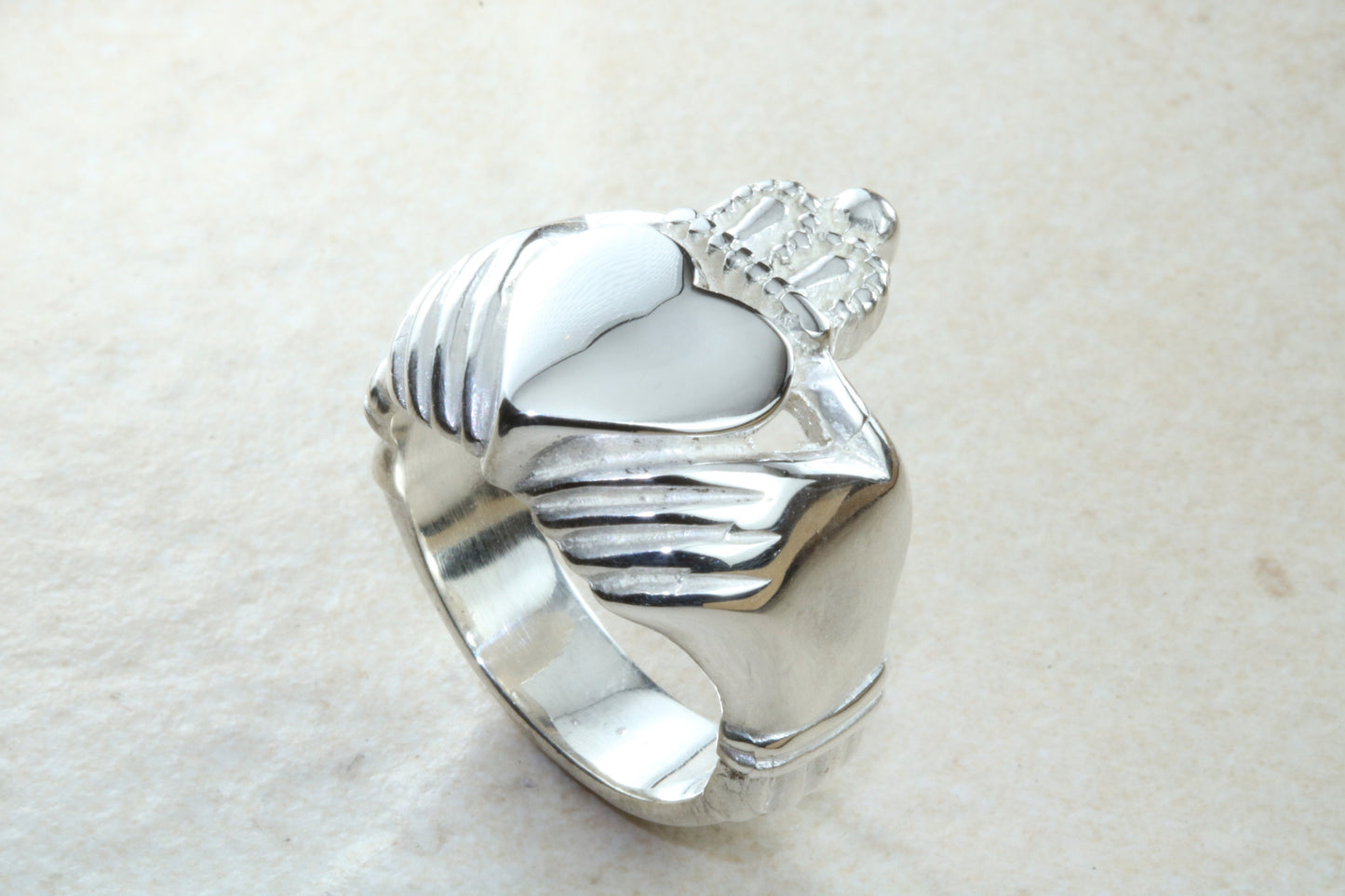 Very large and very very heavy Claddagh ring, solid silver, for ladies or gents. Available in silver, yellow gold, white gold and platinum