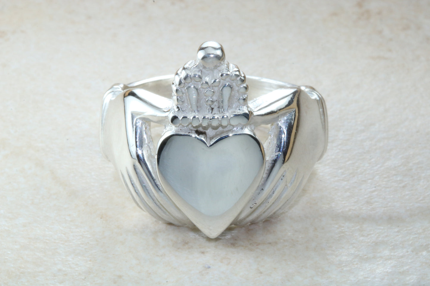 Very large and very very heavy Claddagh ring, solid silver, for ladies or gents. Available in silver, yellow gold, white gold and platinum