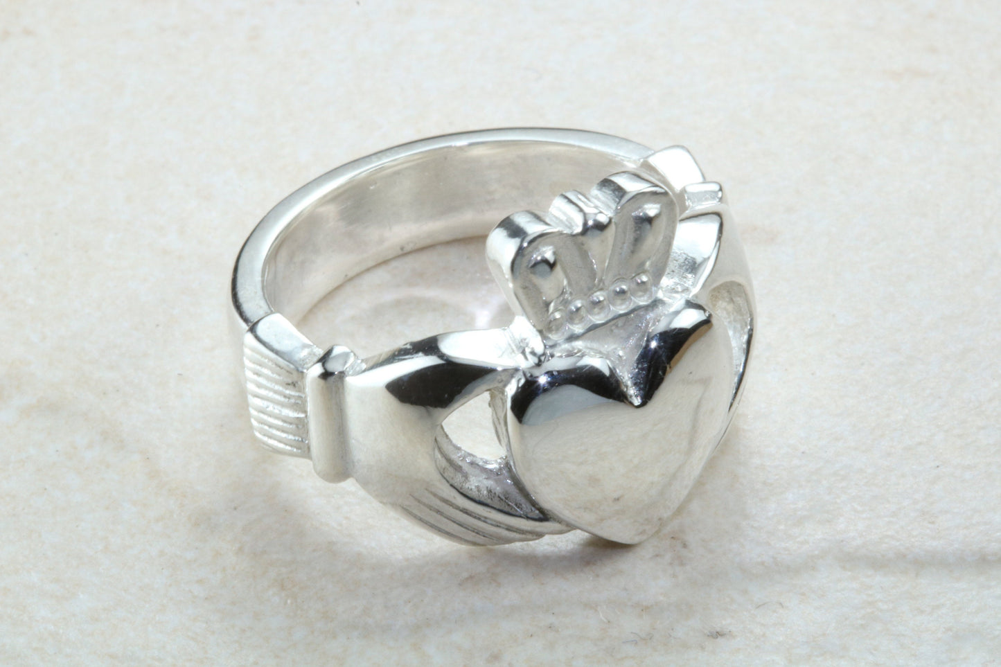 Very large and very very heavy Claddagh ring, solid silver, for ladies or gents. Available in silver, yellow gold, white gold and platinum