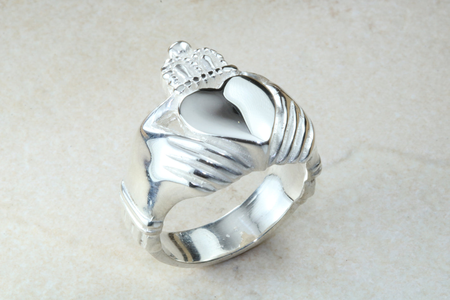 Very large and very very heavy Claddagh ring, solid silver, for ladies or gents. Available in silver, yellow gold, white gold and platinum