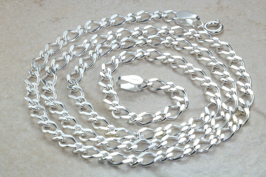 Diamond Cut Flat Curb Chain, Sterling Silver Chain, 22 inch Length