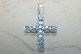 Large Aquamarine C Z set Sterling Silver Cross Necklace