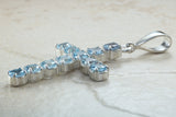 Large Aquamarine C Z set Sterling Silver Cross Necklace
