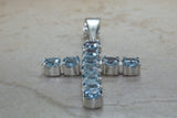 Large Aquamarine C Z set Sterling Silver Cross Necklace