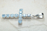 Large Aquamarine C Z set Sterling Silver Cross Necklace