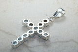 Large Aquamarine C Z set Sterling Silver Cross Necklace