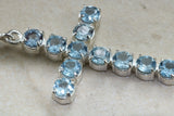 Large Aquamarine C Z set Sterling Silver Cross Necklace