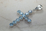 Large Aquamarine C Z set Sterling Silver Cross Necklace
