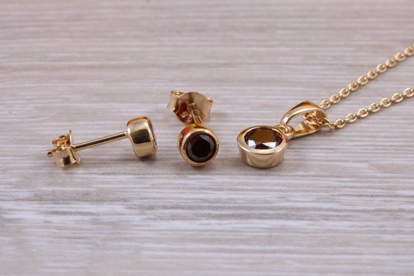 Sterling Silver Real Garnet Earrings and Matching Necklace