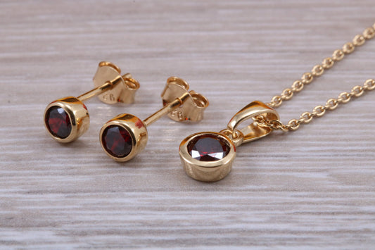 Sterling Silver Real Garnet Earrings and Matching Necklace