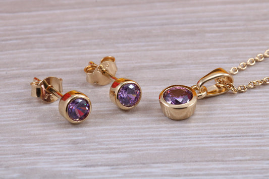 Sterling Silver Real Amethyst Stud Earrings and Matching Necklace