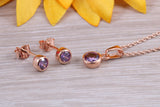 Sterling Silver Real Amethyst Earrings and Matching Necklace