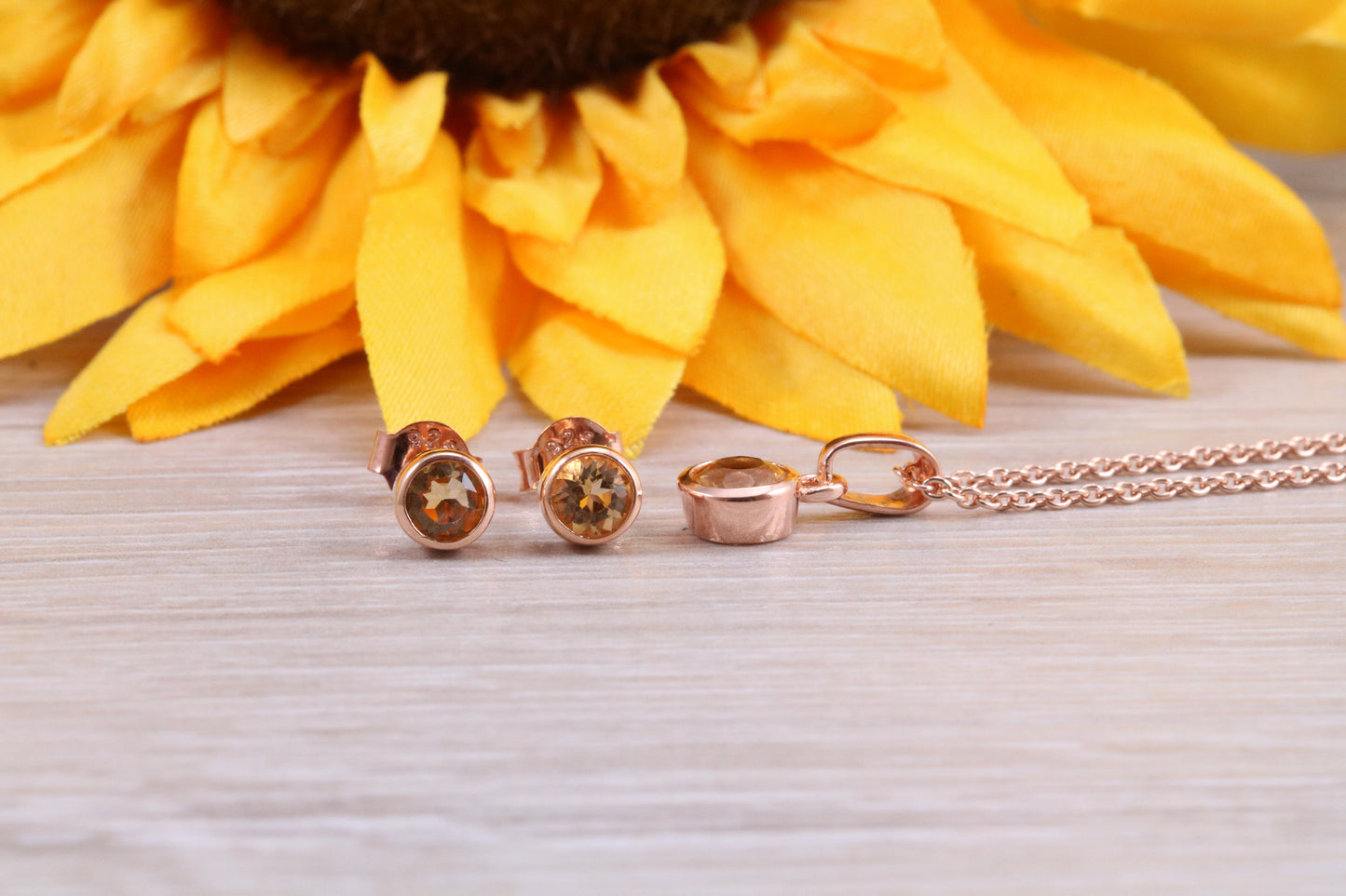 Sterling Silver Real Citrine Earrings and Matching Necklace