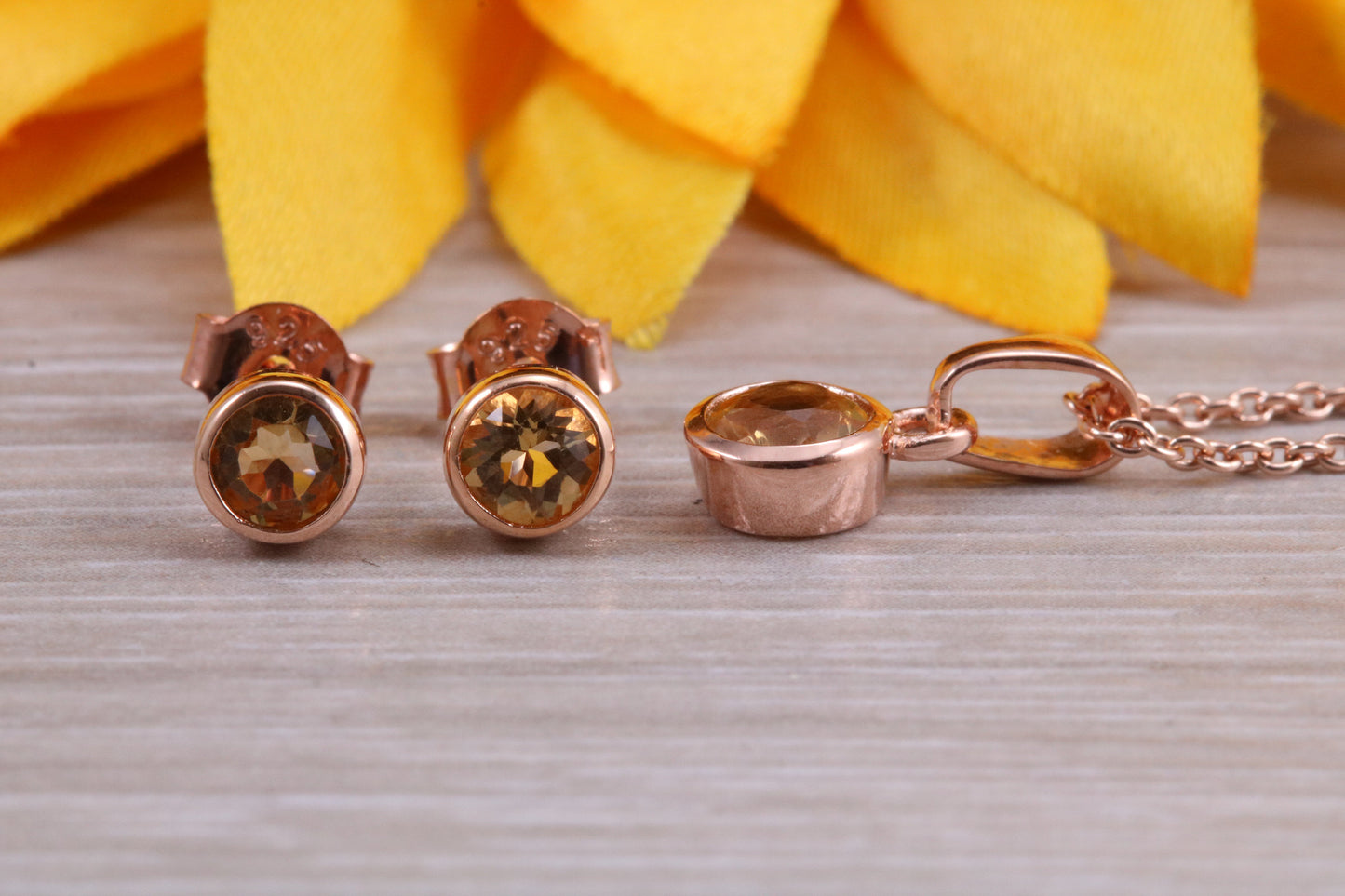 Sterling Silver Real Citrine Earrings and Matching Necklace