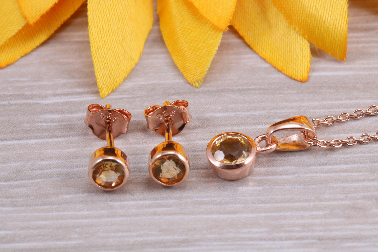 Sterling Silver Real Citrine Earrings and Matching Necklace