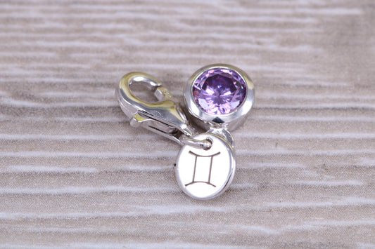 Sterling Silver June light Amethyst Birthstone Charm