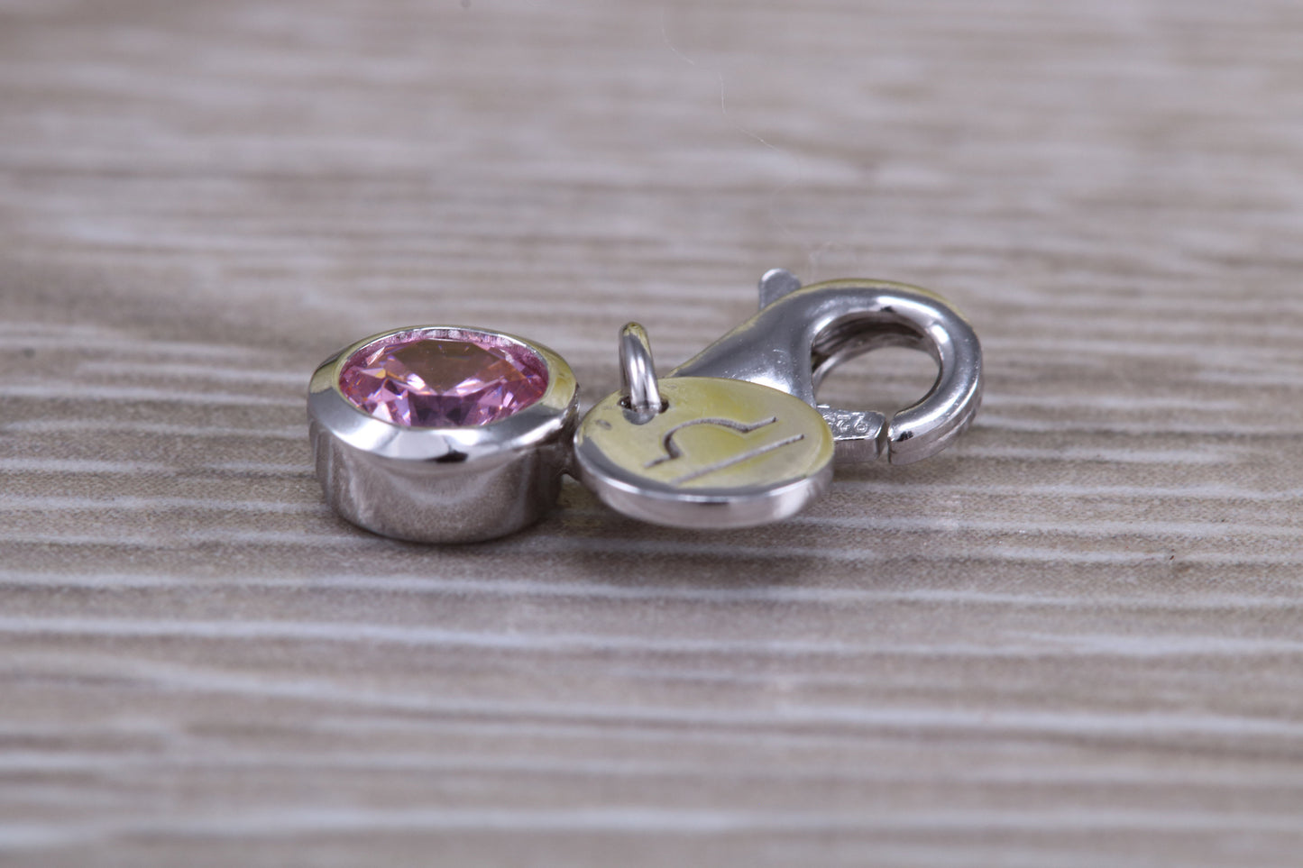 Sterling Silver October Pink Rose Birthstone Charm