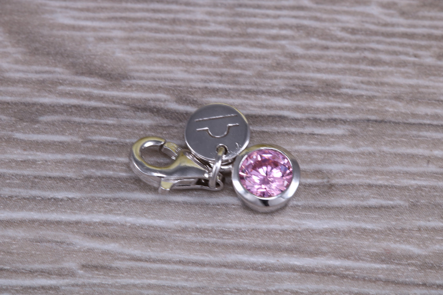 Sterling Silver October Pink Rose Birthstone Charm