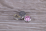 Sterling Silver October Pink Rose Birthstone Charm
