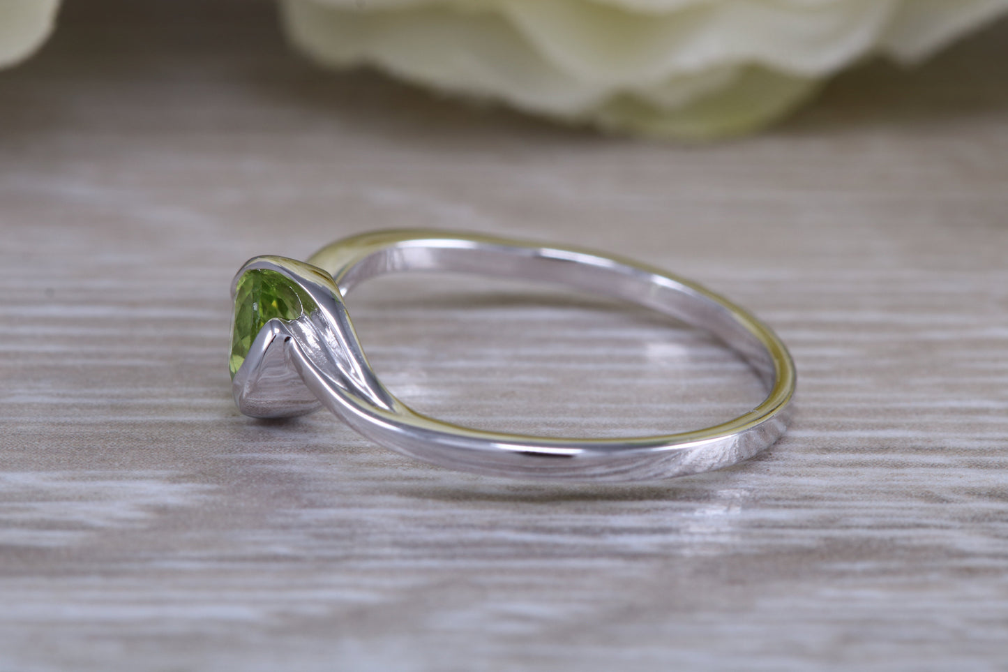 Sterling Silver August Real Peridot Birthstone Ring
