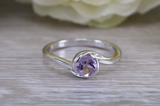 Sterling Silver February Real Amethyst Birthstone Ring