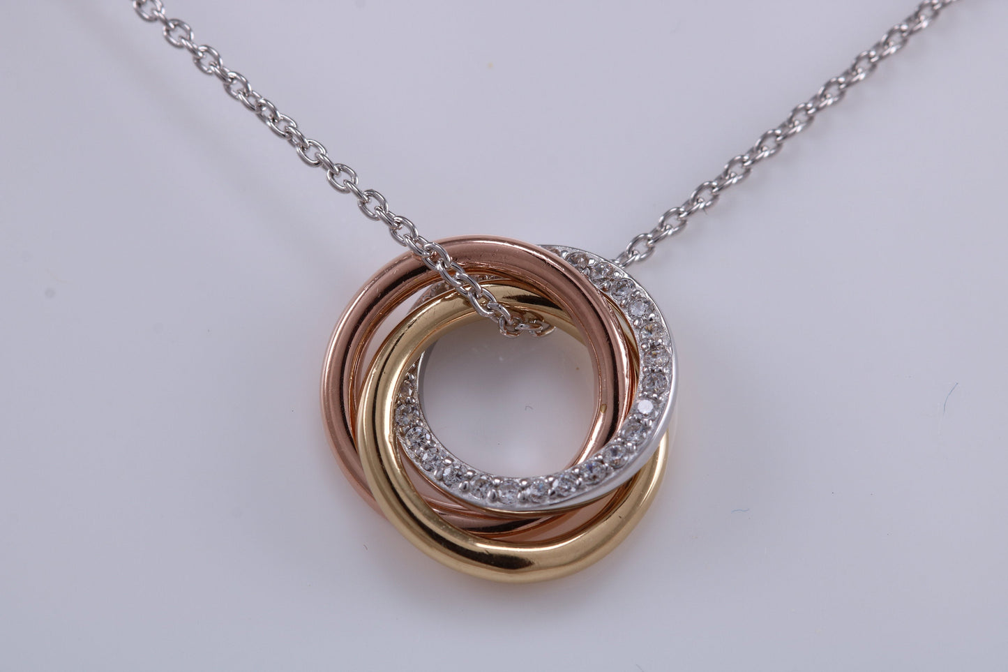 Sterling Silver Three Tone C Z set Necklace