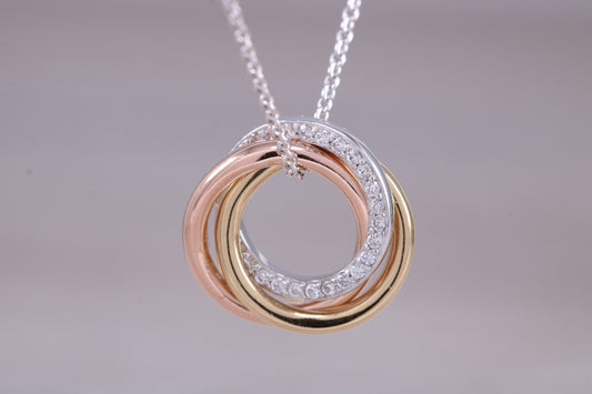Sterling Silver Three Tone C Z set Necklace