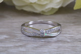 Very sparkly and fiery Opal and cubic zirconia set ring, solid sterling silver ring further rhodium plated for that platinum look