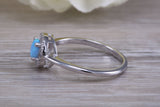 Very sparkly and fiery Opal and cubic zirconia set halo ring, solid sterling silver ring further rhodium plated for that platinum look