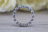 Very sparkly and fiery Opal full circle set ring, solid sterling silver ring further rhodium plated for that platinum look