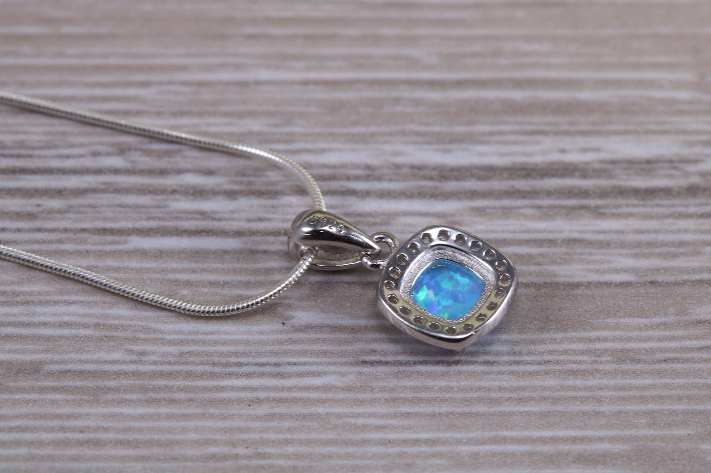 Sterling Silver Opal and C Z Halo set Necklace