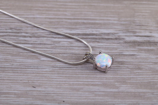 Sterling Silver Opal Solitaire Necklace