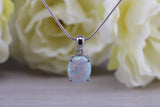 Fiery White Opal Sterling Silver Solitaire Necklace