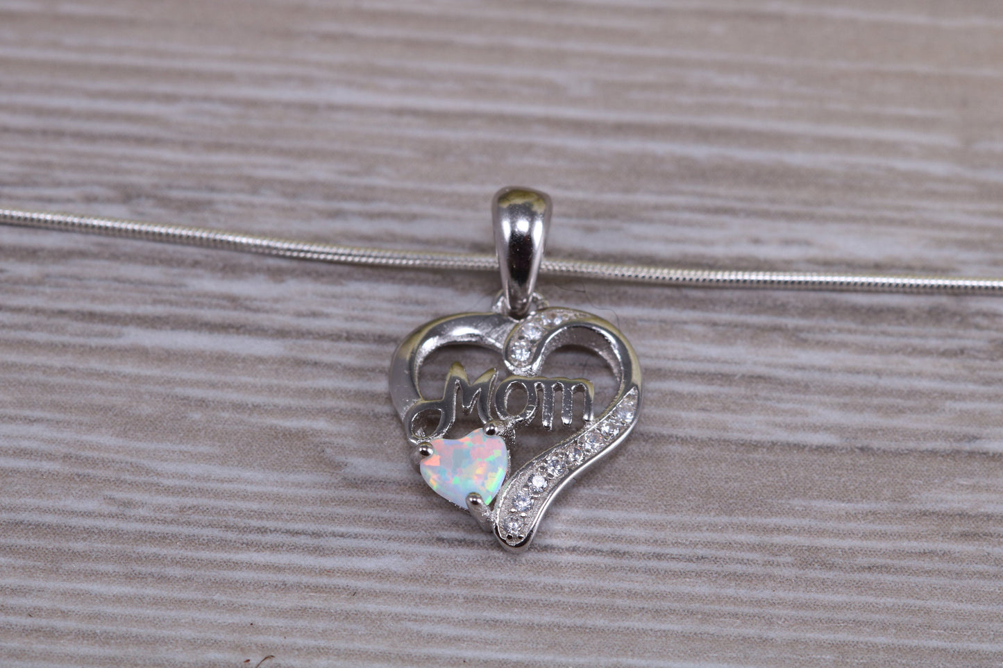 Silver Opal and C Z set Mom Necklace