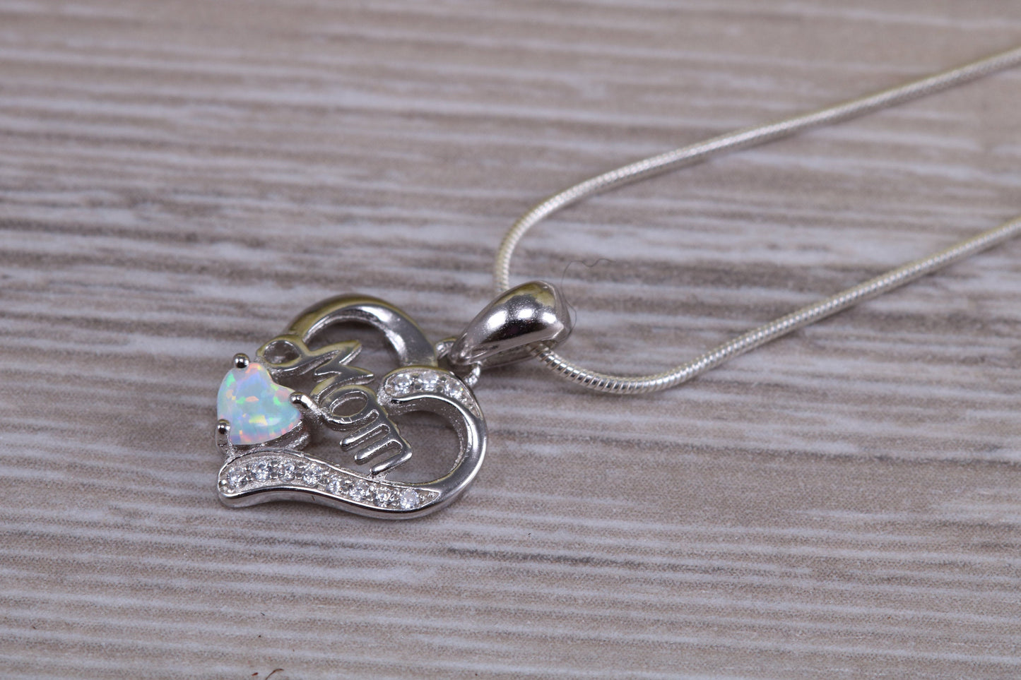 Silver Opal and C Z set Mom Necklace