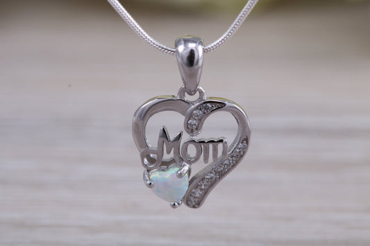 Silver Opal and C Z set Mom Necklace