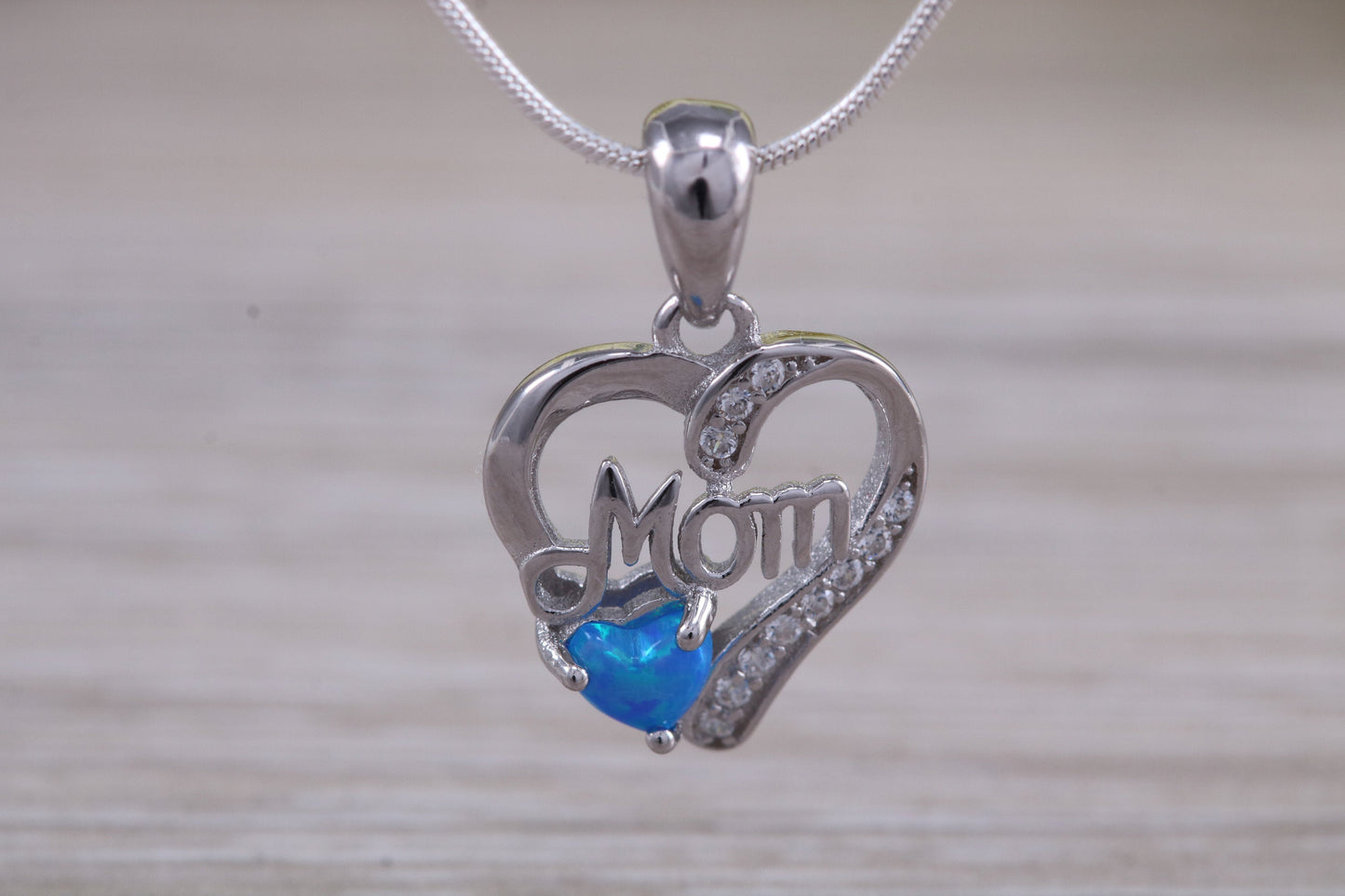 Silver Opal And C Z set Mom Necklace