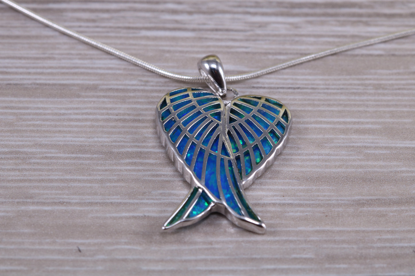 Silver Opal set Angel Wings Necklace