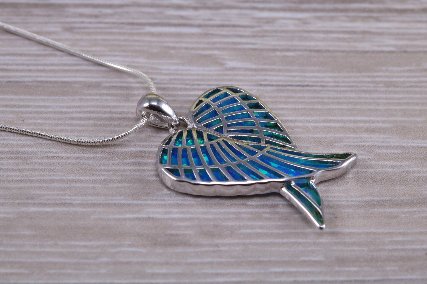Silver Opal set Angel Wings Necklace
