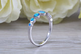 Fiery Blue Opal set bubble ring, solid sterling silver ring further rhodium plated for that platinum look