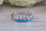 Fiery Blue Opal Crown ring, solid sterling silver ring further rhodium plated for that platinum look